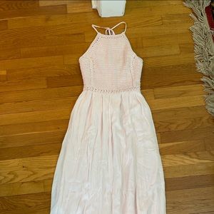 Pink midi length halter summer dress